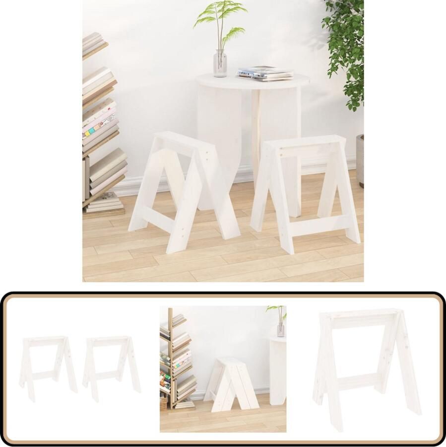 VidaXL Krukken 2 st Wit Massief Grenenhout Rustieke Krukken Houten Krukken Grenenhout Krukken Witte Krukken Keukenkrukken Barkrukken Zitkrukken Meubels Binnenmeubilair Dining Furniture Kitchen Furniture