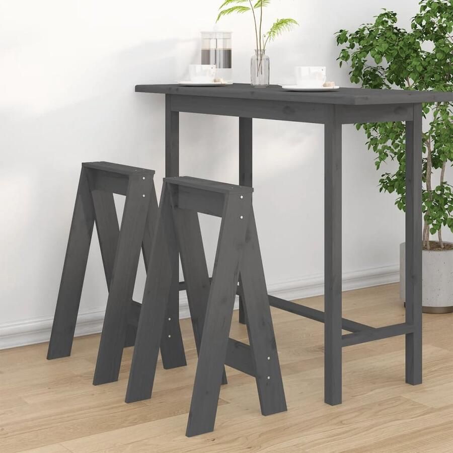 VidaXL Krukken 2 stuks 40x40x75 cm Grijs Barkrukken Krukken Keukenkrukken Bistrostoelen Hout Meubels Grenoblehouten Meubels Grijze Meubels - Foto 2
