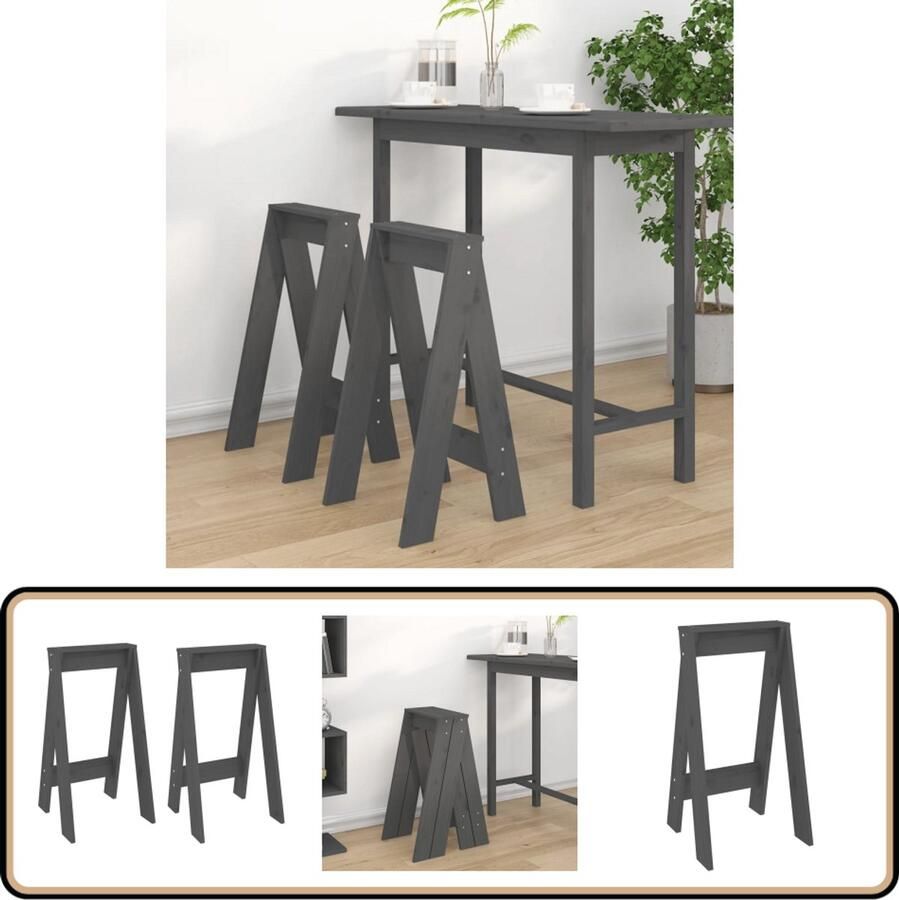 VidaXL Krukken 2 stuks 40x40x75 cm Grijs Barkrukken Krukken Keukenkrukken Bistrostoelen Hout Meubels Grenoblehouten Meubels Grijze Meubels