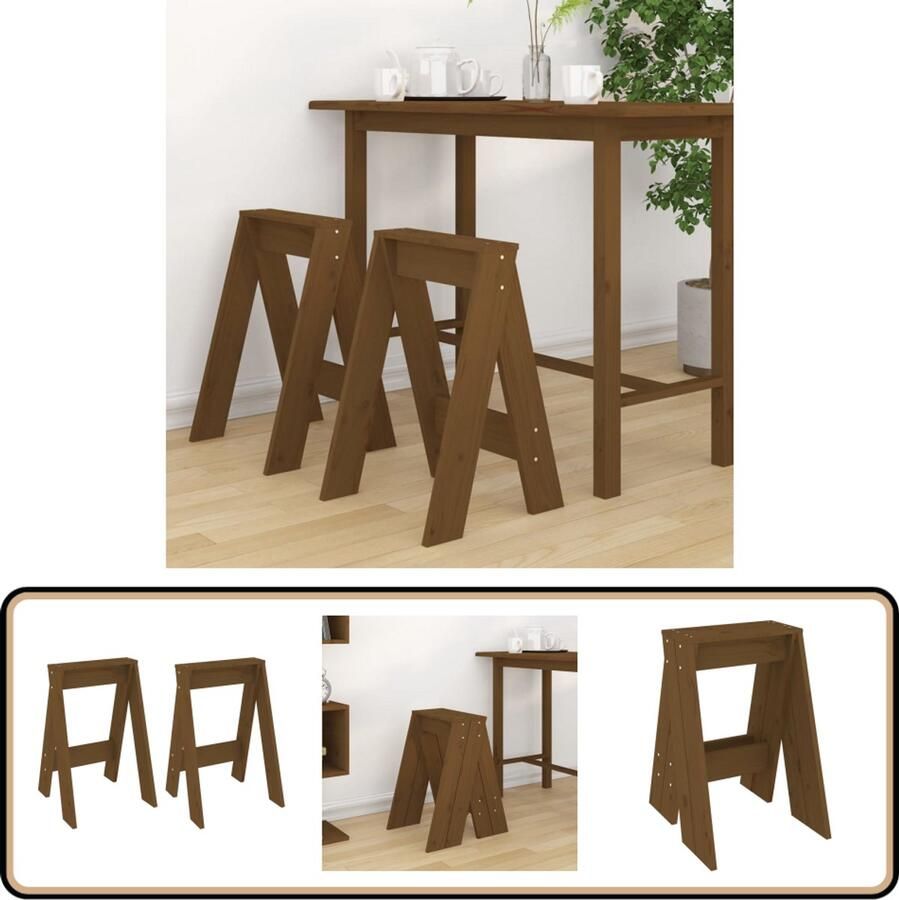 VidaXL Krukken 2 stuks Grenenhout Honingbruin Barkrukken Krukken Keukenkrukken Hout Meubels Bruine Meubels Granenhouten Meubels