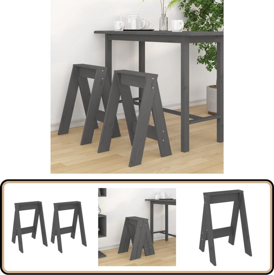 VidaXL Krukken 2 stuks Massief Grenenhout Grijs Krukken Barkrukken Keukenkrukken Houten Krukken Grenenhout Krukken