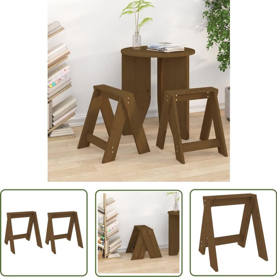 VidaXL Krukken 2 stuks Massief Grenenhout Honingbruin Barkrukken Krukken Keukenkrukken Granenhout Meubels Bruine Meubels Vintage Stijl Industriële Design Set Van 2 Honigbruin