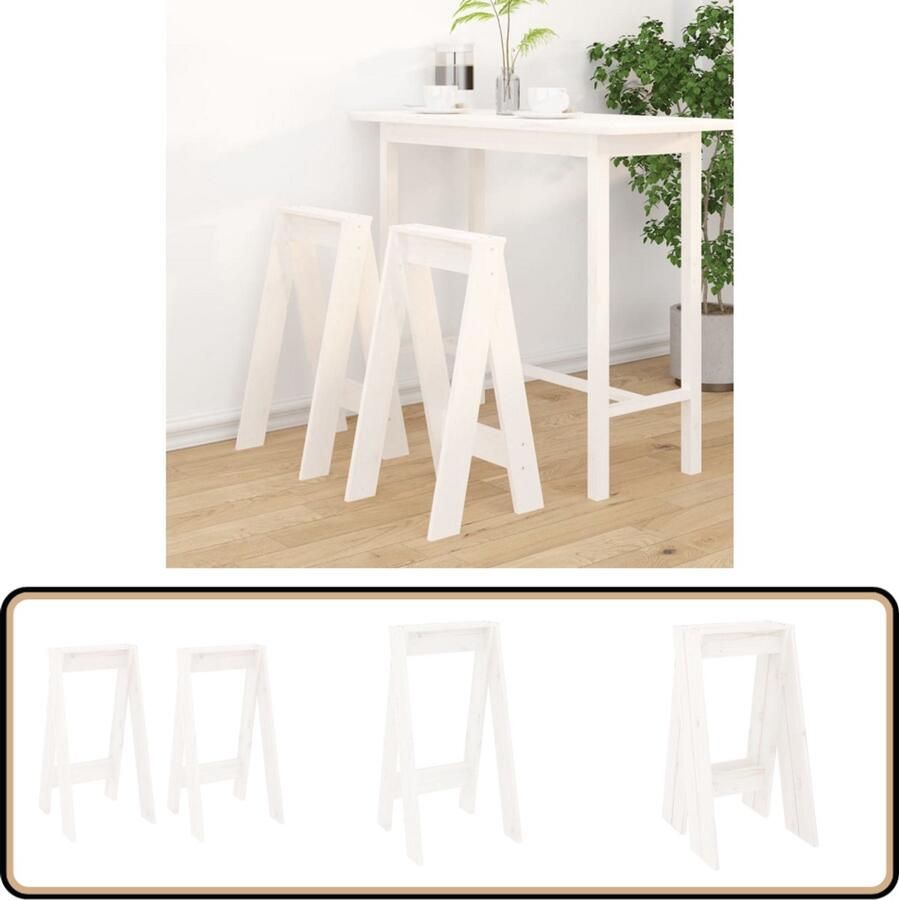 VidaXL Krukken 2 stuks Massief Grenenhout Wit Houten Barkrukken Krukken Set Granenhout Meubels Witte Krukken Keukenkrukken