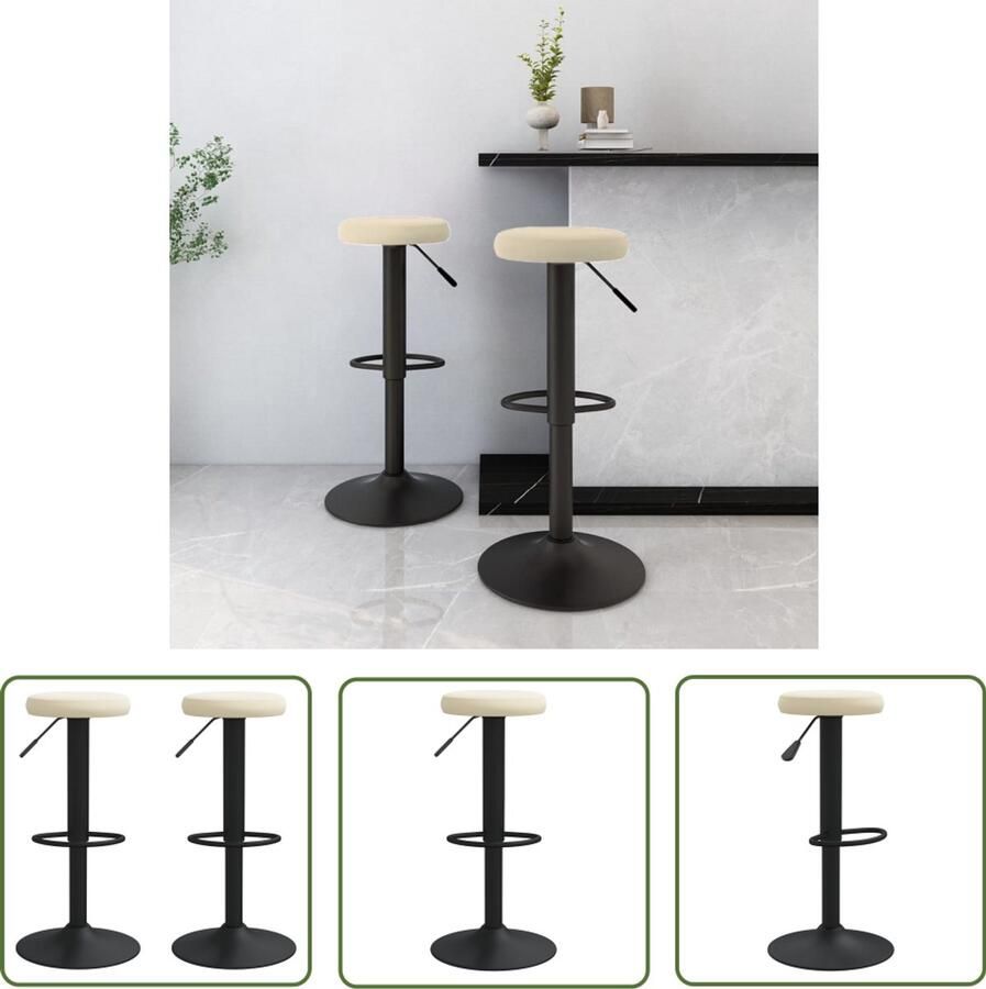 The Living Store Barkrukken 2 st fluweel crèmekleurig Barstoelen Krukken Lounge Stoel Eetkamerstoel Comfortabele Stoel