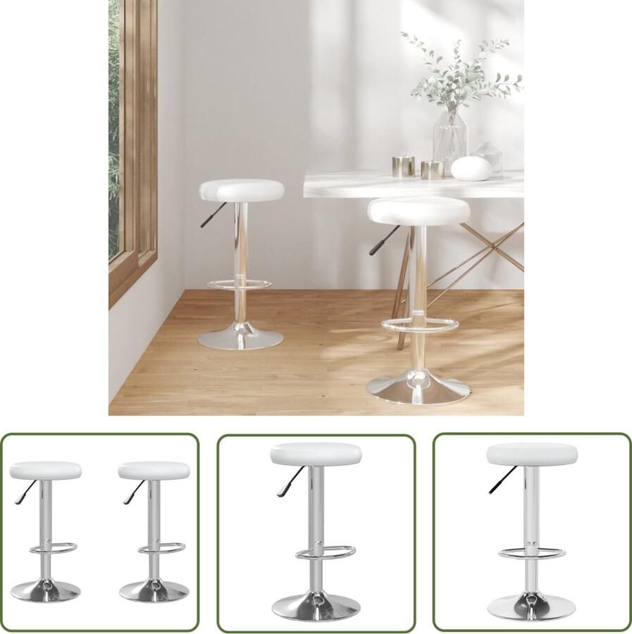 The Living Store Krukkenset barstoel kunstleer verchroomd staal wit 31 x (58-78) cm draaibaar Barstühlen Krukken Stoelen Eetkamerstoelen Keukenstoelen - Foto 2