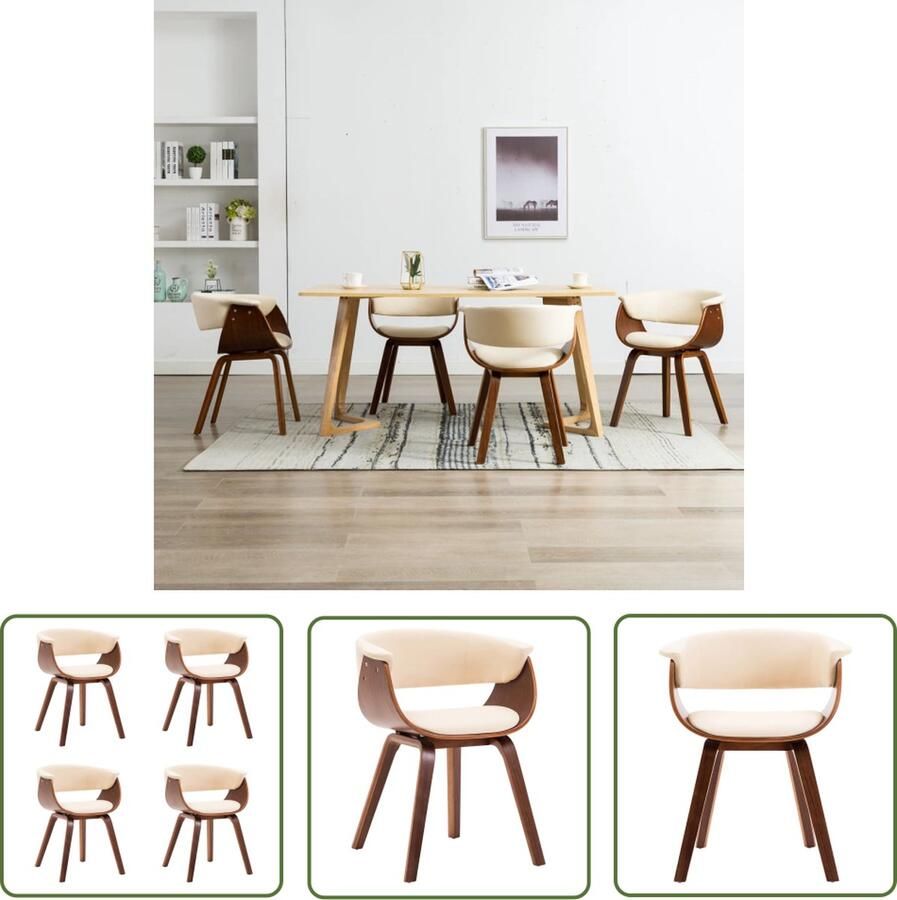 The Living Store Eetkamerstoelenset Crème en bruin 59.5 x 51 x 72 cm Kunstleer Eetkamerstoelen Krukken Lounge Stoelen Kunstleder Meubels Creme Meubels - Foto 2