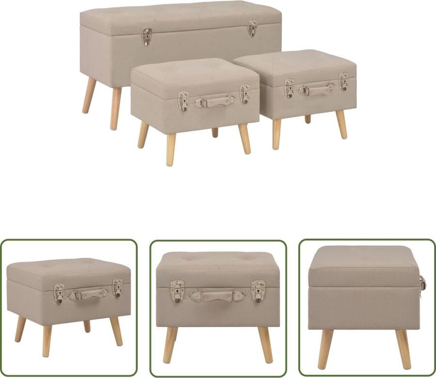 The Living Store Krukkenset Hockers 85 x 38 x 47 cm Polyester Beige Hocker Krukken Opbergkrukken Stoffen Krukken Beige Krukken - Foto 2