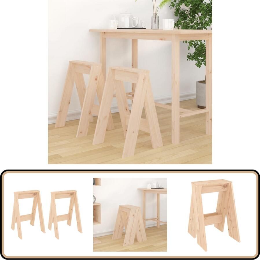 VidaXL Krukken Massief Grenenhout Set van 2 Barkrukken Krukken Keukenkrukken Granenhouten Meubels Bruine Meubels