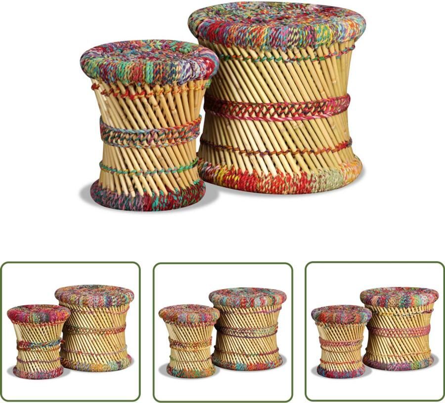 VidaXL Krukken Chindi Details Bamboe 2 Stuks Bamboekrukken Krukken Set Multifunctionele Krukken Bohemian Interieurdecoratie Handgemaakte Meubels