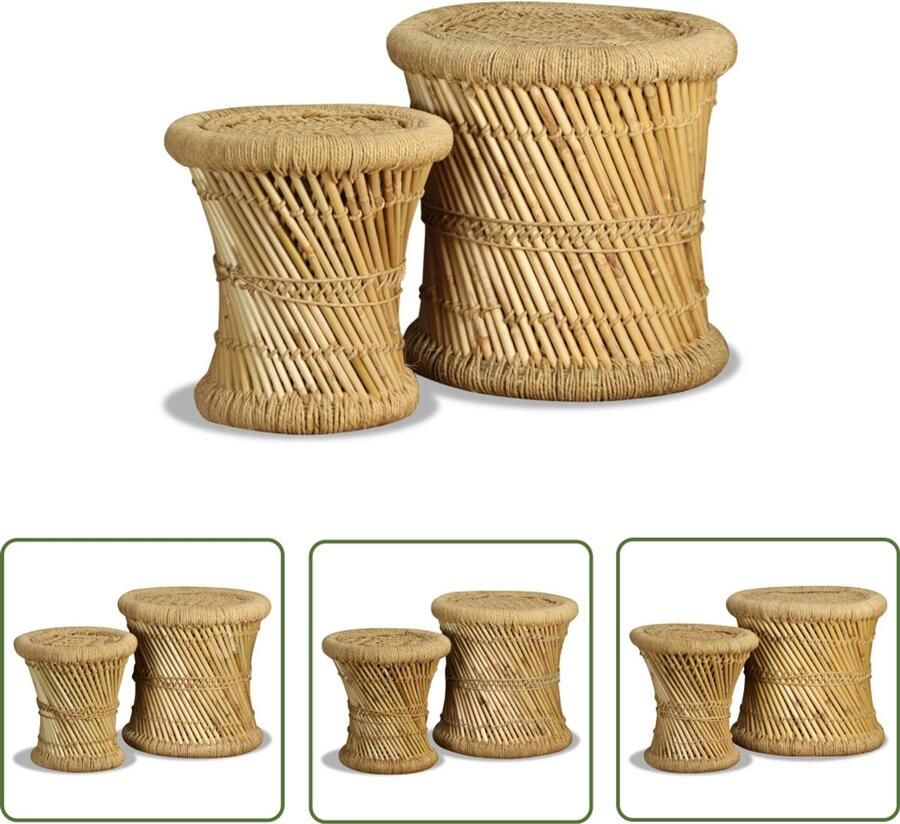 VidaXL Krukken Set van 2 Bamboe en Jute Bamboekrukken Krukken Set Tuin Meubels Buitentafel Bistro Stoelen Handgemaakte Krukken Stapelbare Krukken