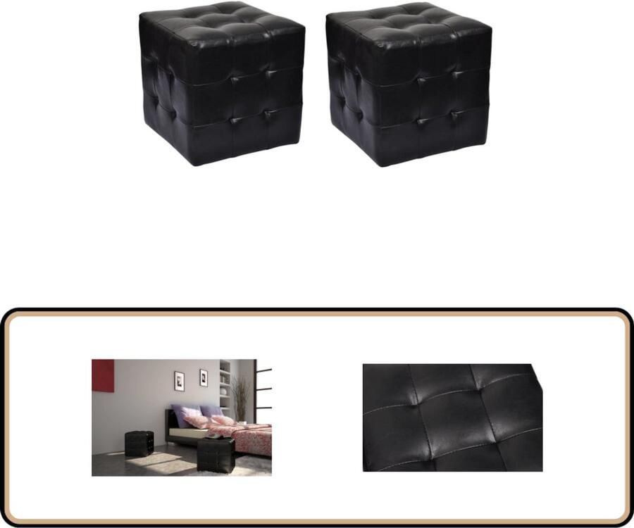 VidaXL Krukken Set van 2 Kubusvormig Zwart Kubus Hockers Zwarte Krukken Set Van 2 Kunstlederen Krukken Design Krukken Moderne Krukken Multifunctionele Krukken Lounge Krukken Eetkamerkrukken Zithoek Accessoires