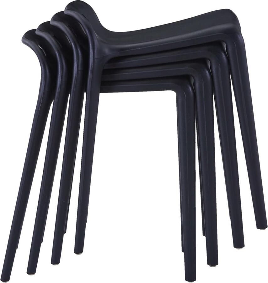 VidaXL Krukken Stapelbaar 4 stuks Kunststof Zwart Barstühlen Zwarte Barstoelen Krukken Set Eetkamer Stoelen Plastic Barkrukken Stapelbare Krukken Moderne Krukken Bistro Stoelen Keuken Krukken Outdoor Krukken