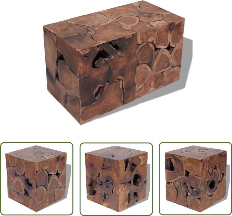 VidaXL Krukken Salontafel Massief Teakhout 2 Stuks Krukken Teak Meubels Vintage Stoelen Houten Krukken Retro Interieur Salontafels Eetkamerstoelen Zitplaatsen Handmade Furniture Bruine Meubels