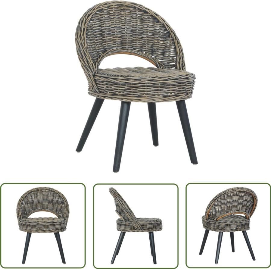 The Living Store Fauteuil kubu rattan zwart Rattan Fauteuil Lounge Stoel Kubu Rattan Zwarte Fauteuil Vintage Stoel
