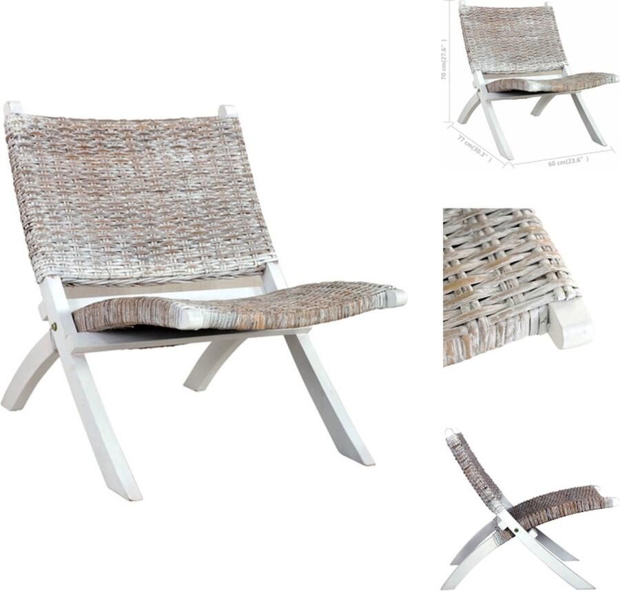 VidaXL Kubu Rattan Relaxstoel Wit 60 x 77 x 70 cm Natuurlijk kubu rattan en massief mahoniehout Fauteuil