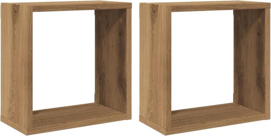 VidaXL Kubus Wandschappen 2 stuks Artisan Eiken Wanddecoratie Houten Wandplank Opbergkastje Kubusvormig Rek Salontafel