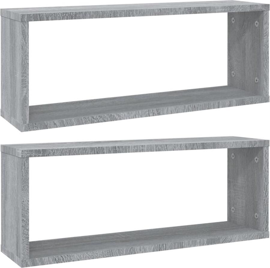 VidaXL Kubus Wandschappen 2 stuks Grijs Sonoma Kubuswandschappen Wandenplank Opbergkast Houten Kast Grijze Meubels