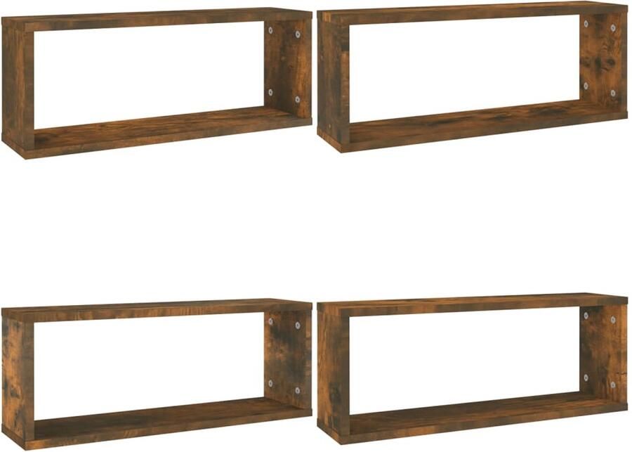 VidaXL Kubus Wandschappen Set van 4 Gerookt Eiken Kubus Wandenplank Wanddecoratie Houten Plank Bergruimte Opbergkast