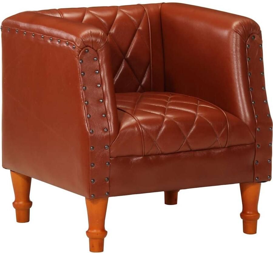 VidaXL Kuipstoel Echt Geitenleer Bruin 60x57x64 cm Leren Stoel Kuipstoel Lounge Stoel Eetkamerstoel Vintage Meubels Lederen Stoel Huiskamer Decor Modern Wonen Relaxfauteuil Brown Furniture Houten Poten Mango Hout - Foto 2