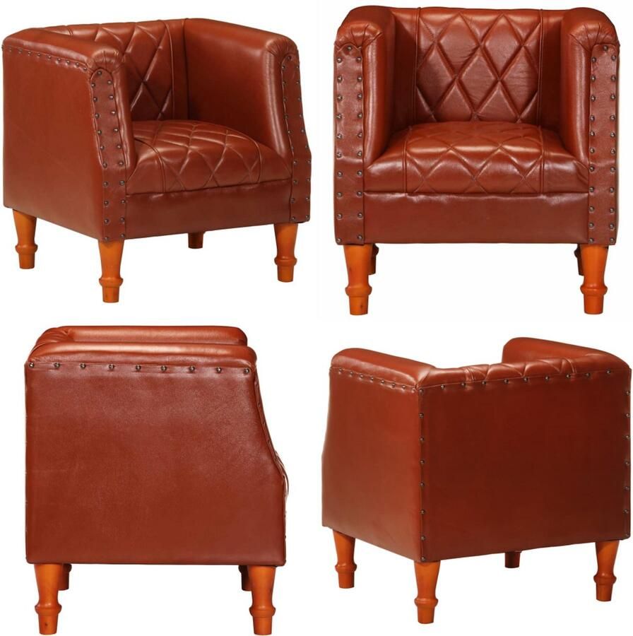 VidaXL Kuipstoel echt geitenleer bruin Kuipstoel Kuipstoelen Fauteuils