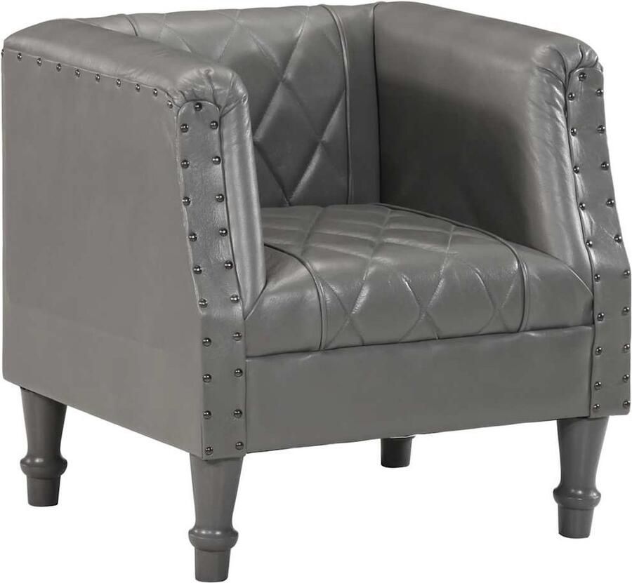 VidaXL Kuipstoel Echt Geitenleer Grijs 60x57x64 cm Vintage Fauteuil Lederen Fauteuil Geitenleren Fauteuil Design Fauteuil Lounge Stoel Huiskamer Meubels Grijze Fauteuil Houten Fauteuil Mangohouten Fauteuil - Foto 2