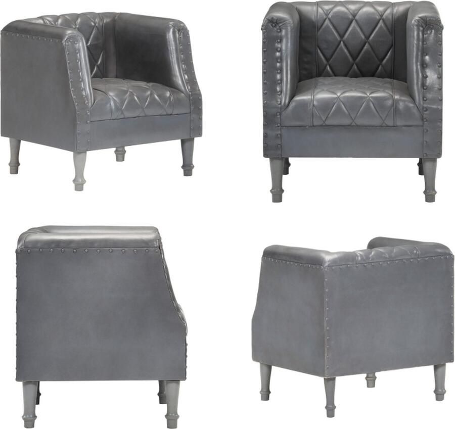 VidaXL Kuipstoel echt geitenleer grijs Kuipstoel Kuipstoelen Fauteuils - Foto 2