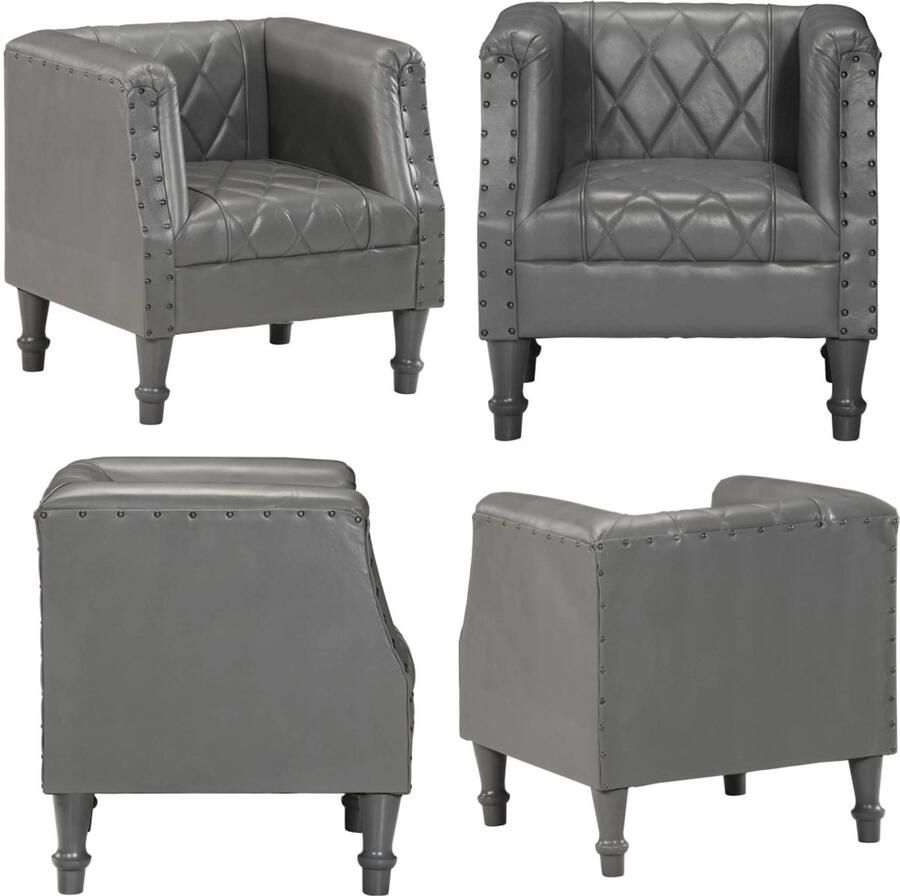 VidaXL Kuipstoel echt geitenleer grijs Kuipstoel Kuipstoelen Fauteuils