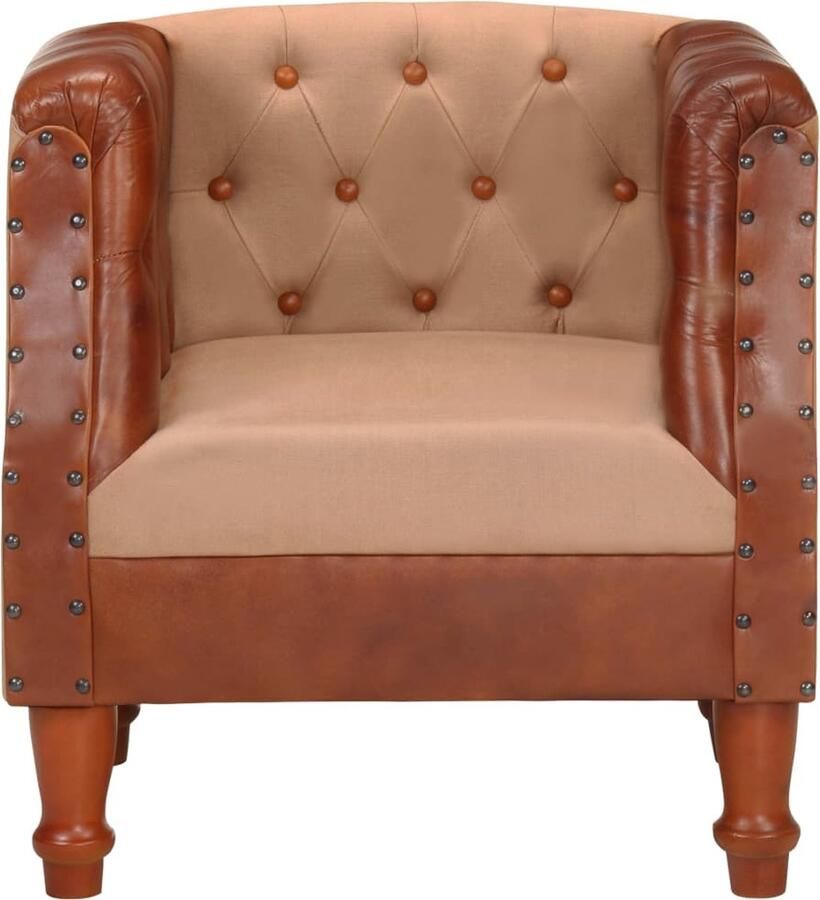 VidaXL Kuipstoel Echt Geitenleer Mangohout Bruin Lederen Fauteuil Industrieel Design Bruine Fauteuil Lounge Stoel Vintage Stoel Relaxfauteuil Huiskamer Meubilair Salontafel - Foto 2