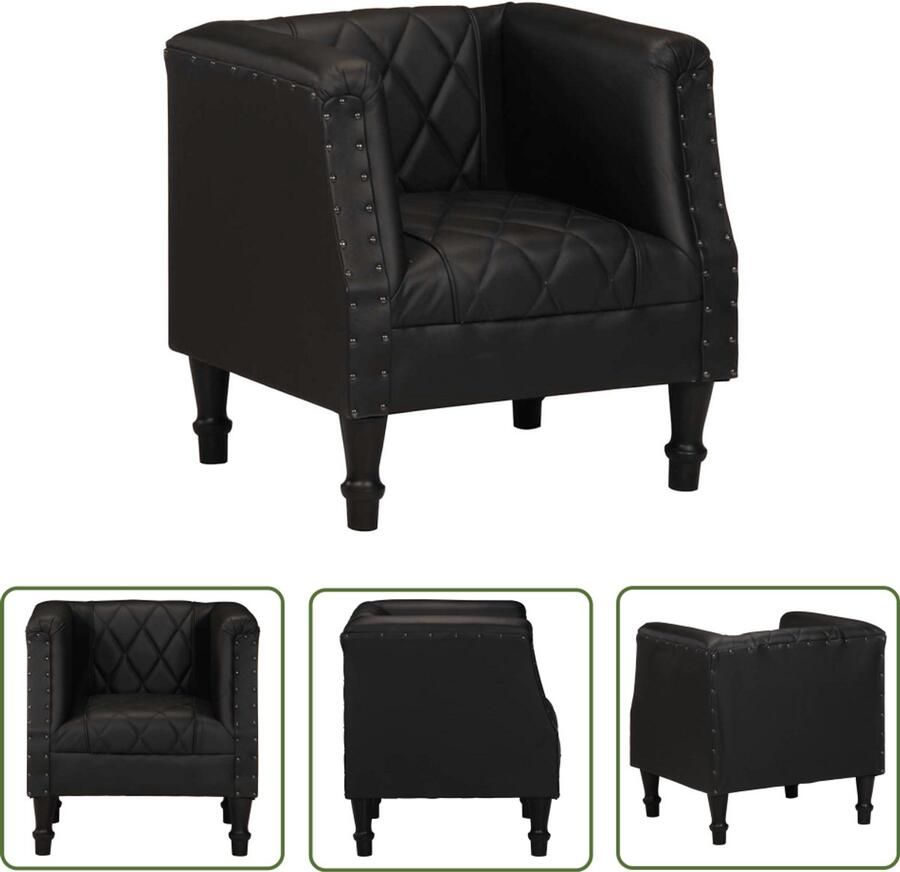 VidaXL Kuipstoel Echt geitenleer Zwart Leren Stoel Kuipstoel Zwarte Stoel Design Stoel Lounge Stoel Vintage Stoel Lederen Stoel Eetkamerstoel Kantoorstoel Huiskamer Meubels Interieurdecoratie