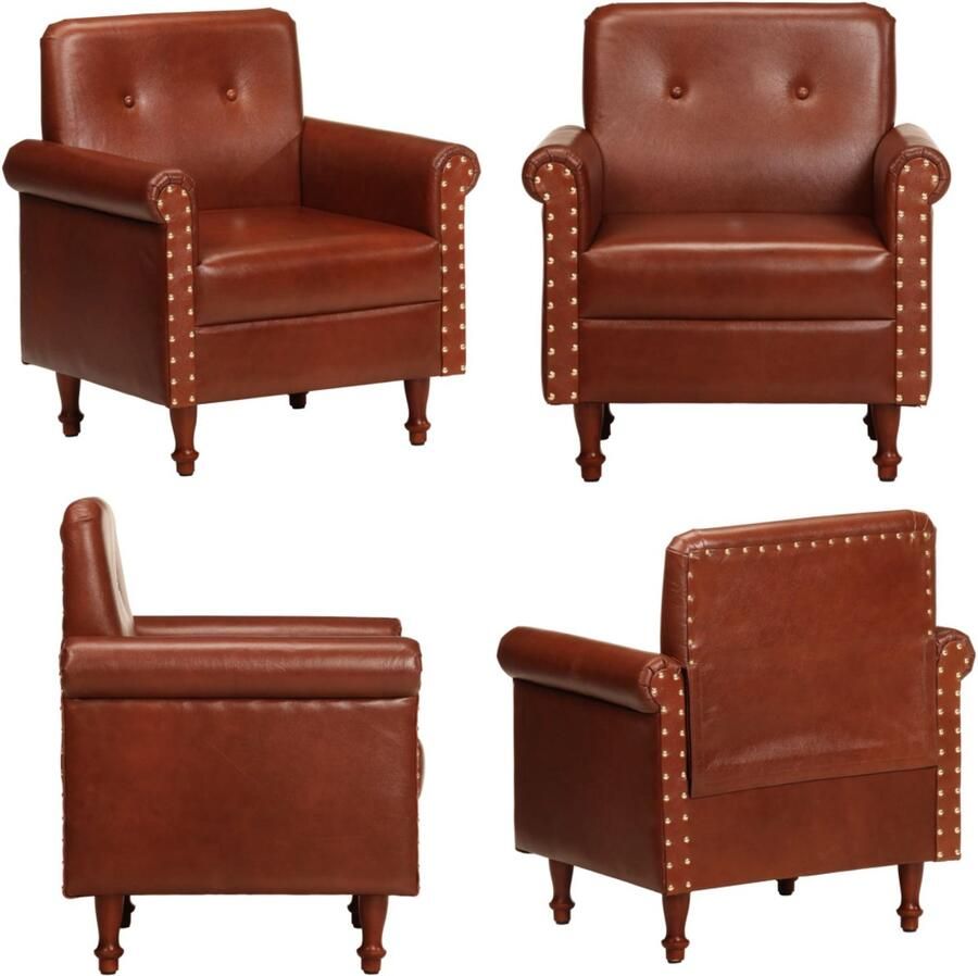 VidaXL Kuipstoel echt leer bruin Fauteuil Fauteuils Kuipstoel Kuipstoelen