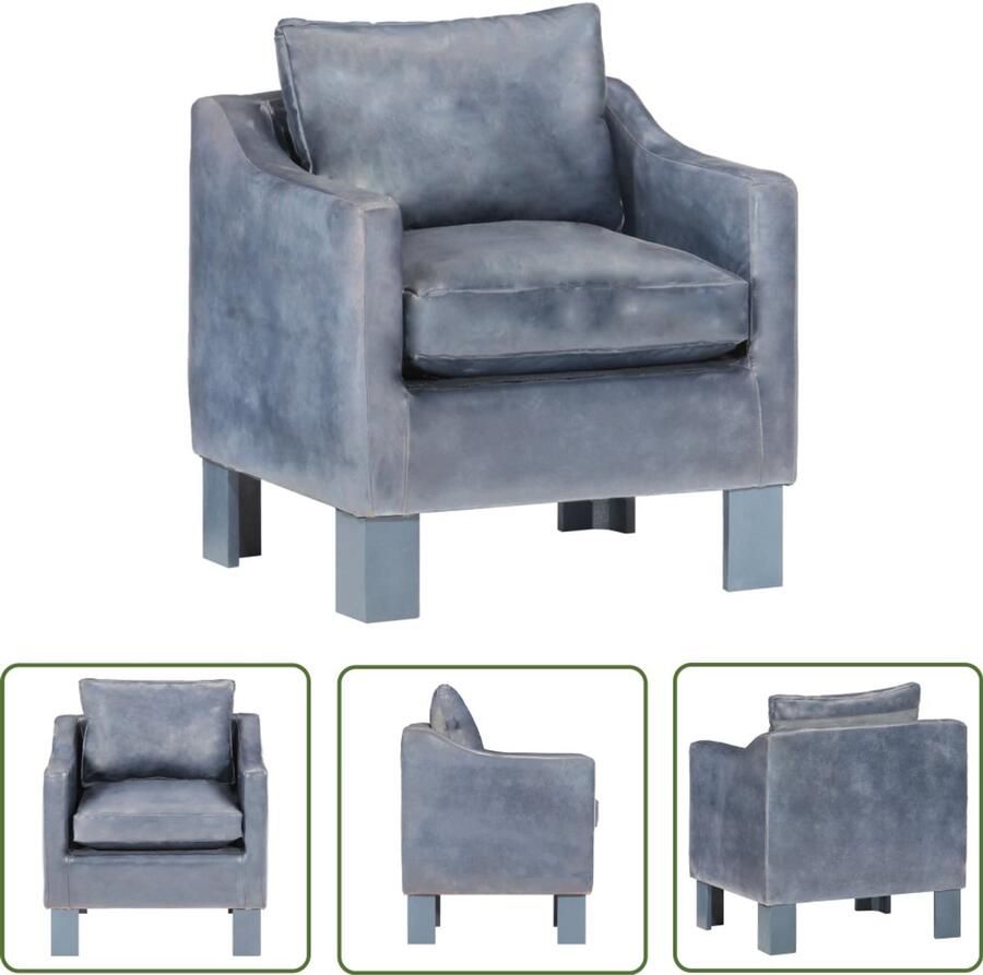 VidaXL Kuipstoel Echt Leer Grijs 63x55x60 cm Luxe Fauteuil Lederen Fauteuil Grijze Fauteuil Eetkamerstoel Salontafel Woonkamer Meubels Vintage Fauteuil Retro Fauteuil Leren Bank Relaxfauteuil
