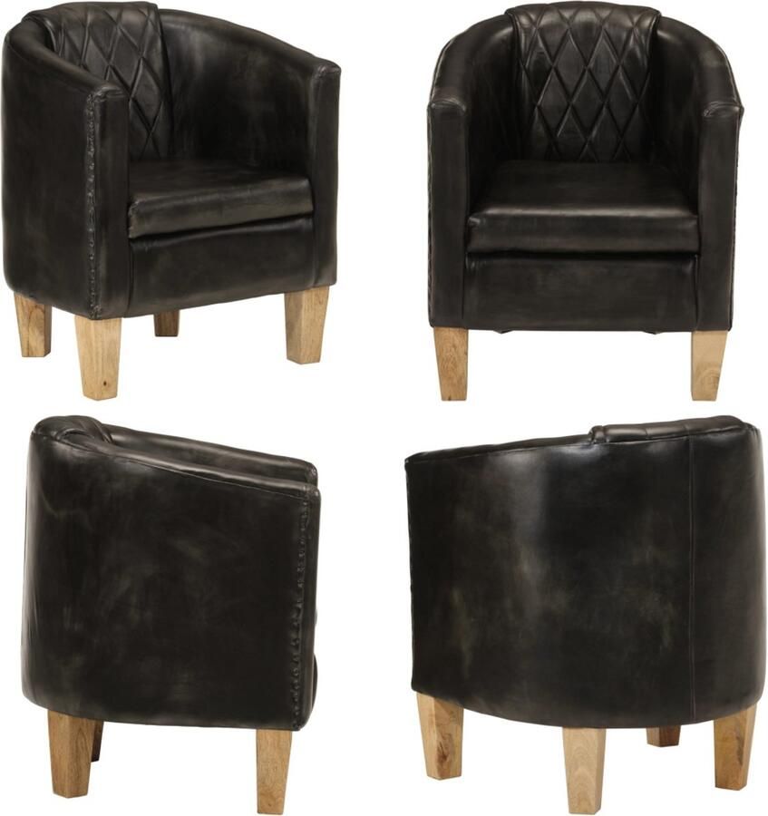 VidaXL Kuipstoel echt leer grijs Kuipstoel Kuipstoelen Fauteuil Relaxfauteuil