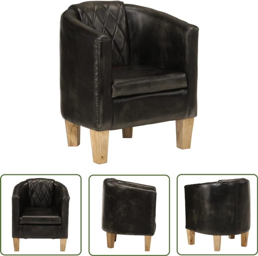 VidaXL Kuipstoel Echt leer Grijs Stijlvol design Luxe Kuipstoel Leren Fauteuil Lederen Stoel Lounge Stoel Relaxfauteuil Woonkamer Meubels Eetkamer Stoel