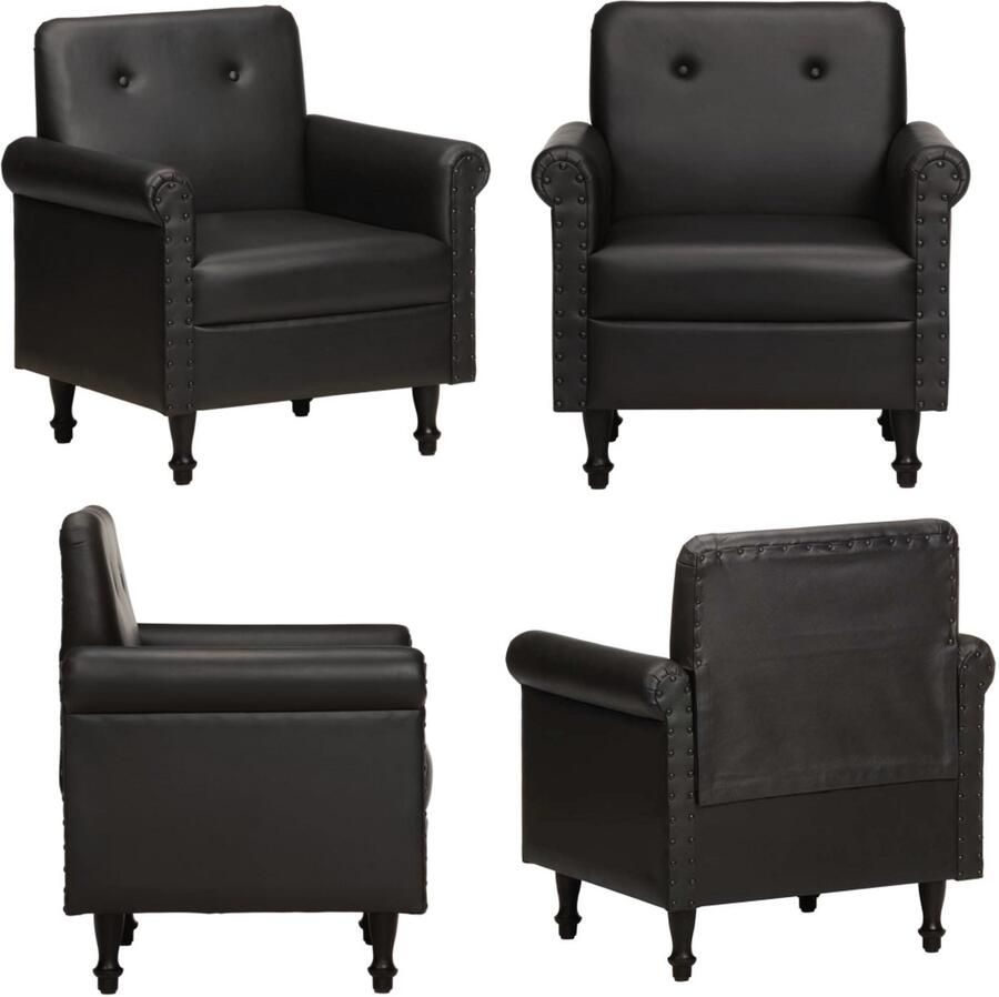 VidaXL Kuipstoel echt leer zwart Fauteuil Fauteuils Kuipstoel Kuipstoelen