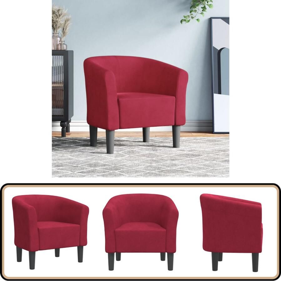 VidaXL Kuipstoel Fluweel Wijnrood Stijlvol Comfort Moderne Kuipstoel Fluweel Stoel Lounge Stoel Fauteuils Woonkamer Decoratie - Foto 2