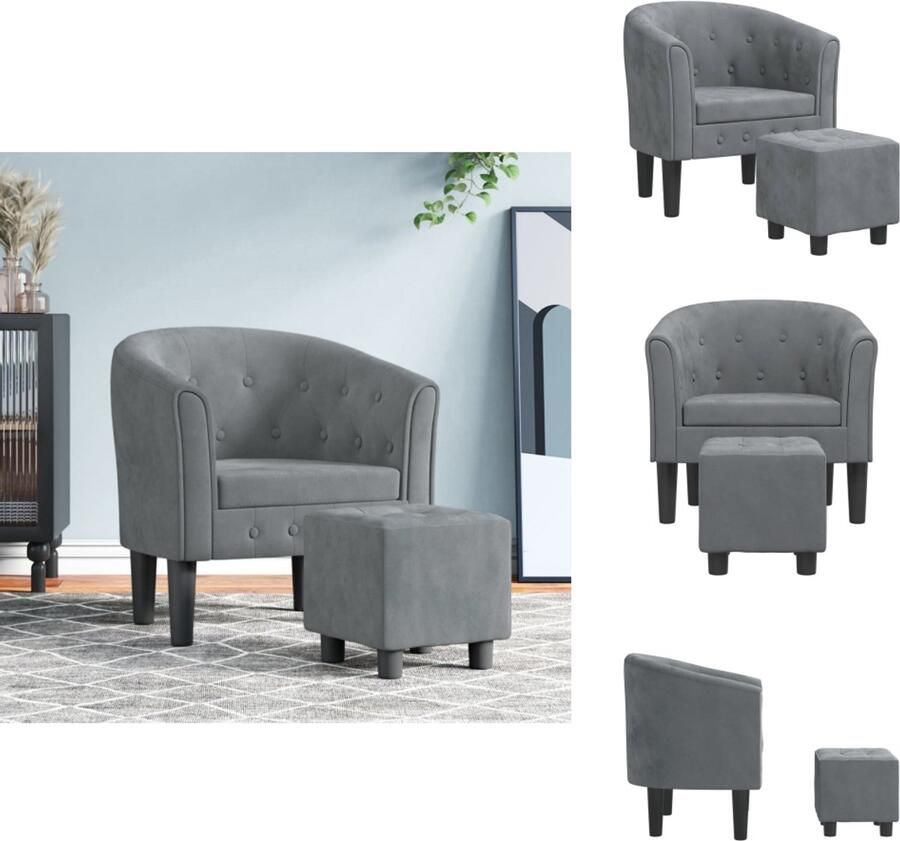 VidaXL Kuipstoel Kuipstoelen Fauteuil Relaxfauteuil Kuipstoel met voetenbank fluweel donkergrijs