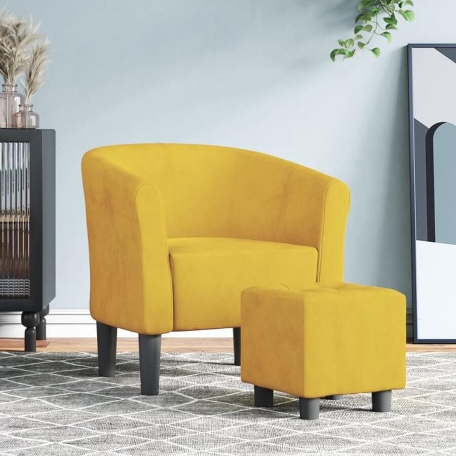 VidaXL Kuipstoel met voetenbank Fluweel Geel Moderne Kuipstoel Fauteuils Fluweel Stoel Gelkleurige Stoel Lounge Stoel - Foto 2
