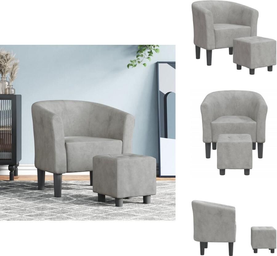 VidaXL Kuipstoel Kuipstoelen Fauteuil Relaxfauteuil Kuipstoel met voetenbank fluweel lichtgrijs - Foto 2