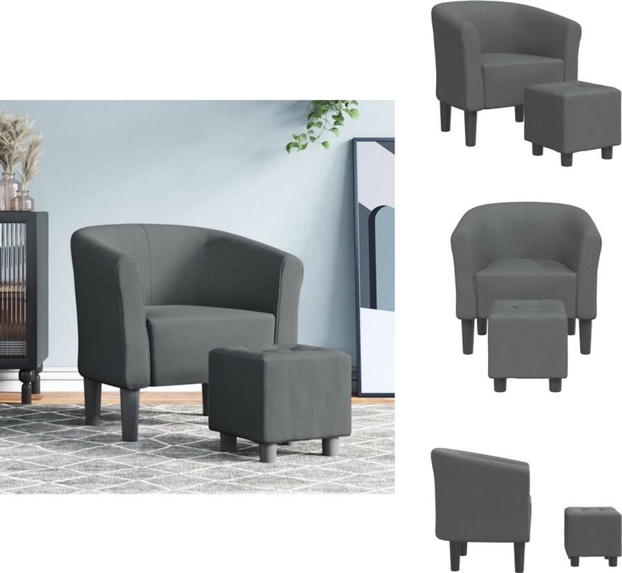 VidaXL Kuipstoel Kuipstoelen Fauteuil Relaxfauteuil Kuipstoel met voetenbank stof donkergrijs - Foto 2