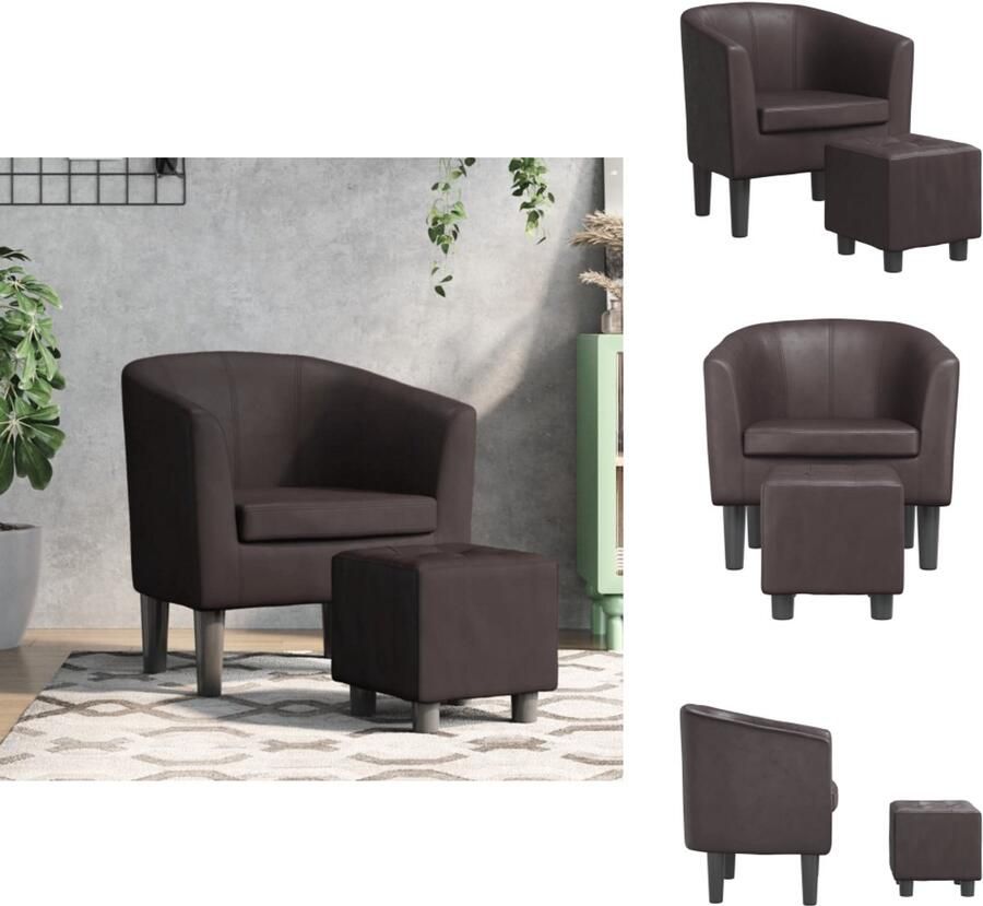 VidaXL Kuipstoel Kuipstoelen Fauteuil Relaxfauteuil Kuipstoel met voetenbankje kunstleer bruin - Foto 2