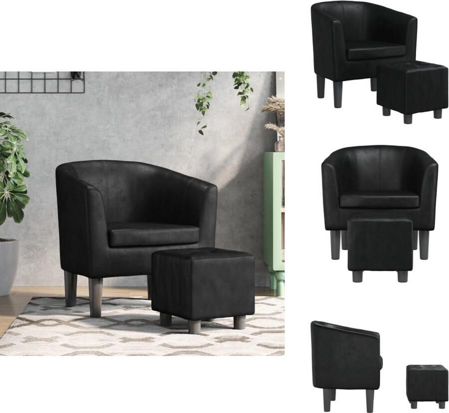 VidaXL Kuipstoel Kuipstoelen Fauteuil Relaxfauteuil Kuipstoel met voetenbankje kunstleer zwart - Foto 2