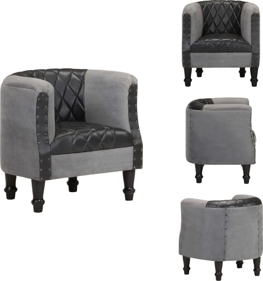 VidaXL Kuipstoel Kuipstoelen Leren Stoel Leren Stoelen Kuipstoel echt leer en massief mangohout zwart