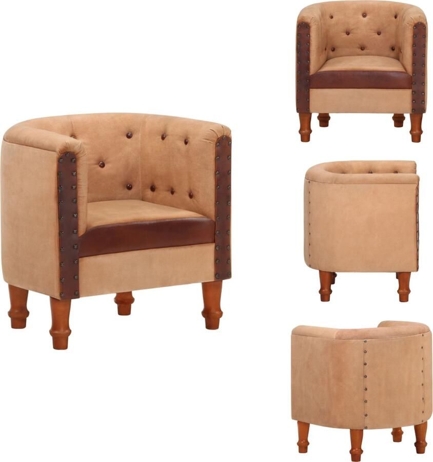 VidaXL Kuipstoel Kuipstoelen Leren Stoel Leren Stoelen Kuipstoel echt leer en massief mangohout bruin