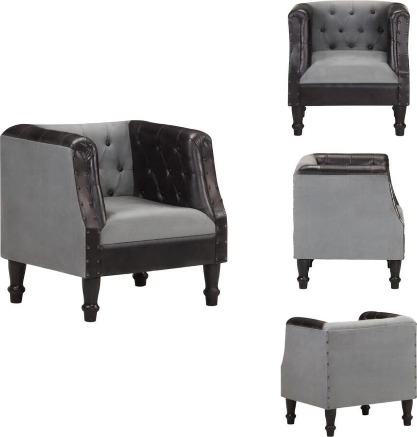 VidaXL Kuipstoel Kuipstoelen Leren Stoel Leren Stoelen Kuipstoel echt leer en massief mangohout zwart