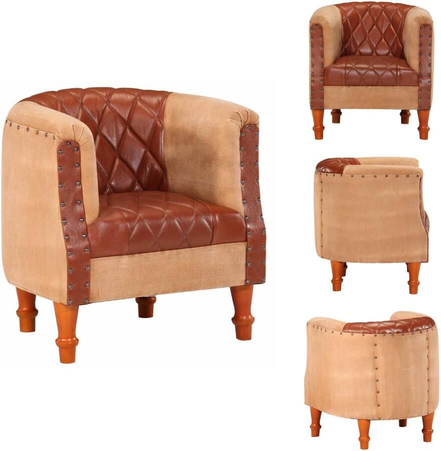 VidaXL Kuipstoel Kuipstoelen Leren Stoel Leren Stoelen Kuipstoel echt leer en massief mangohout bruin