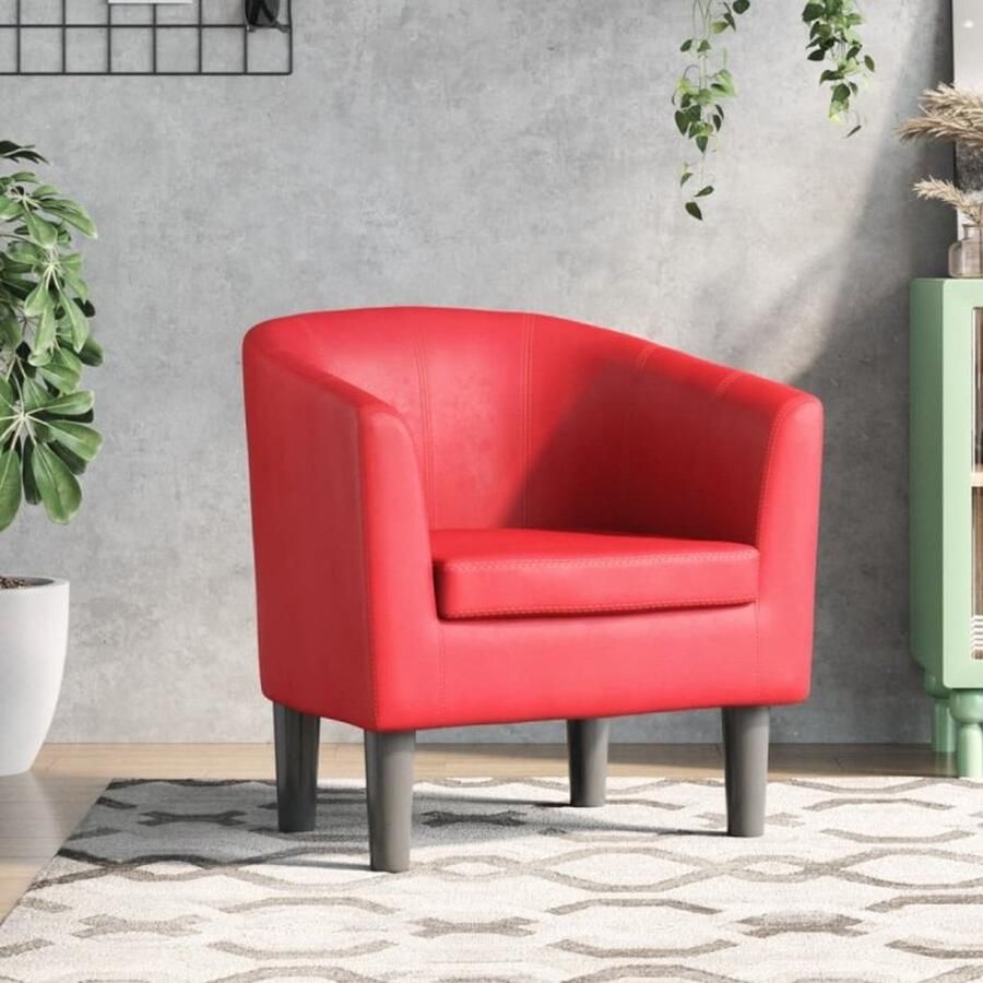 VidaXL Kuipstoel Kunstleer Rood 70x56x68 cm Kuipstoel Fauteuils Lounge Stoel Roode Stoel Modern Design - Foto 2