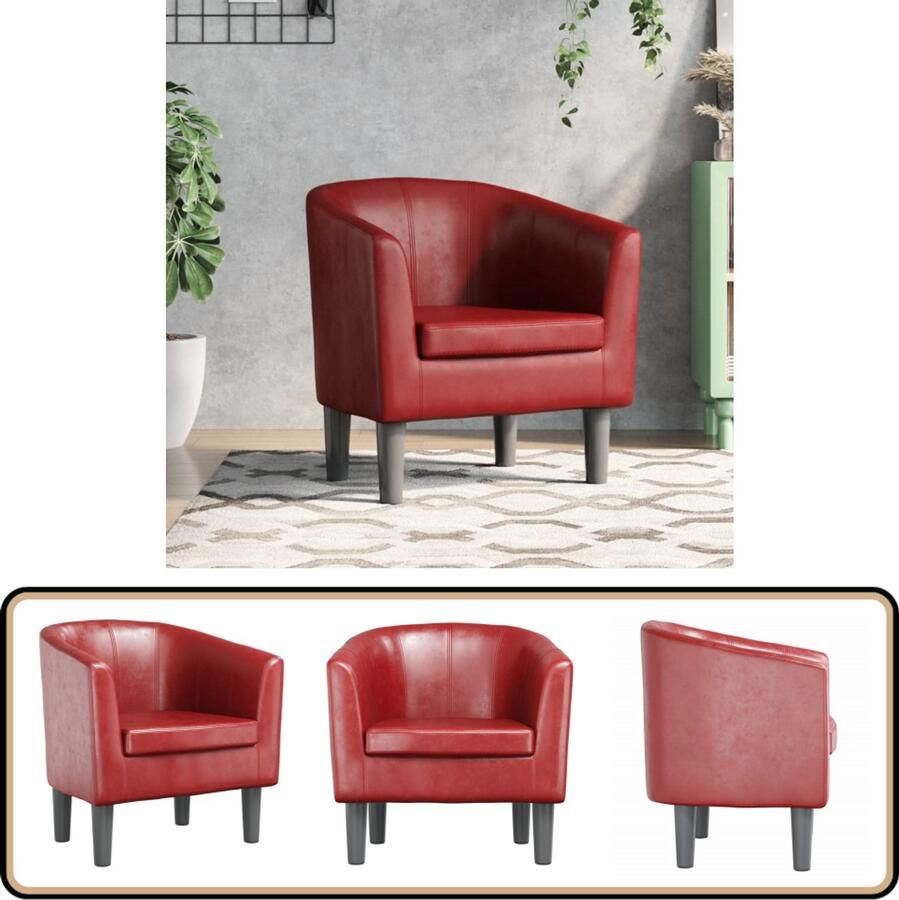 VidaXL Kuipstoel Kunstleer Wijnrood Kuipstoel Kuipstoelen Fauteuil Relaxfauteuil - Foto 2