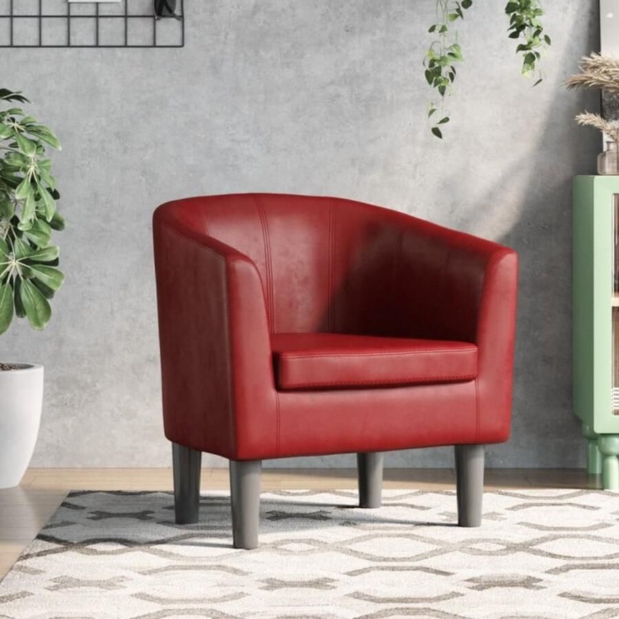 VidaXL Kuipstoel Kunstleer Wijnrood Kuipstoel Kuipstoelen Fauteuil Relaxfauteuil - Foto 2