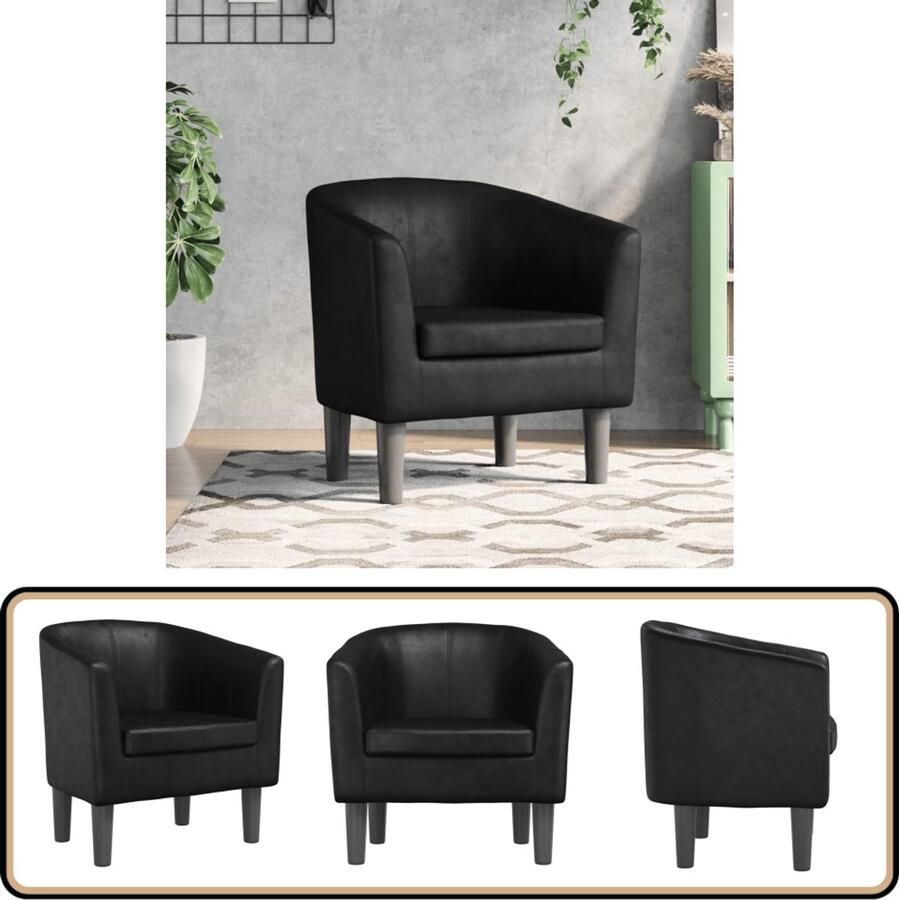 VidaXL Kuipstoel Kunstleer Zwart Comfort & Stijl Moderne Stoel Design Stoel Lounge Stoel Fauteuils Zwarte Stoel - Foto 2