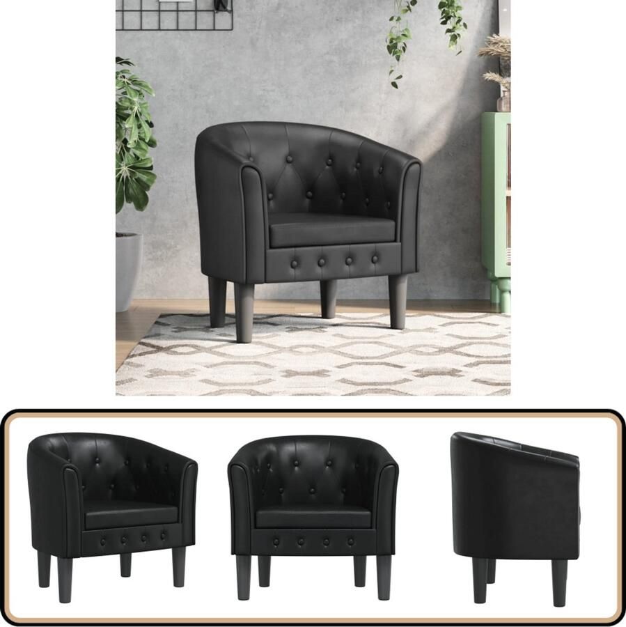 VidaXL Kuipstoel Kunstleer Zwart Ergonomisch design Moderne Kuipstoel Fauteuils Zwarte Stoel Lounge Stoel Eetkamerstoelen